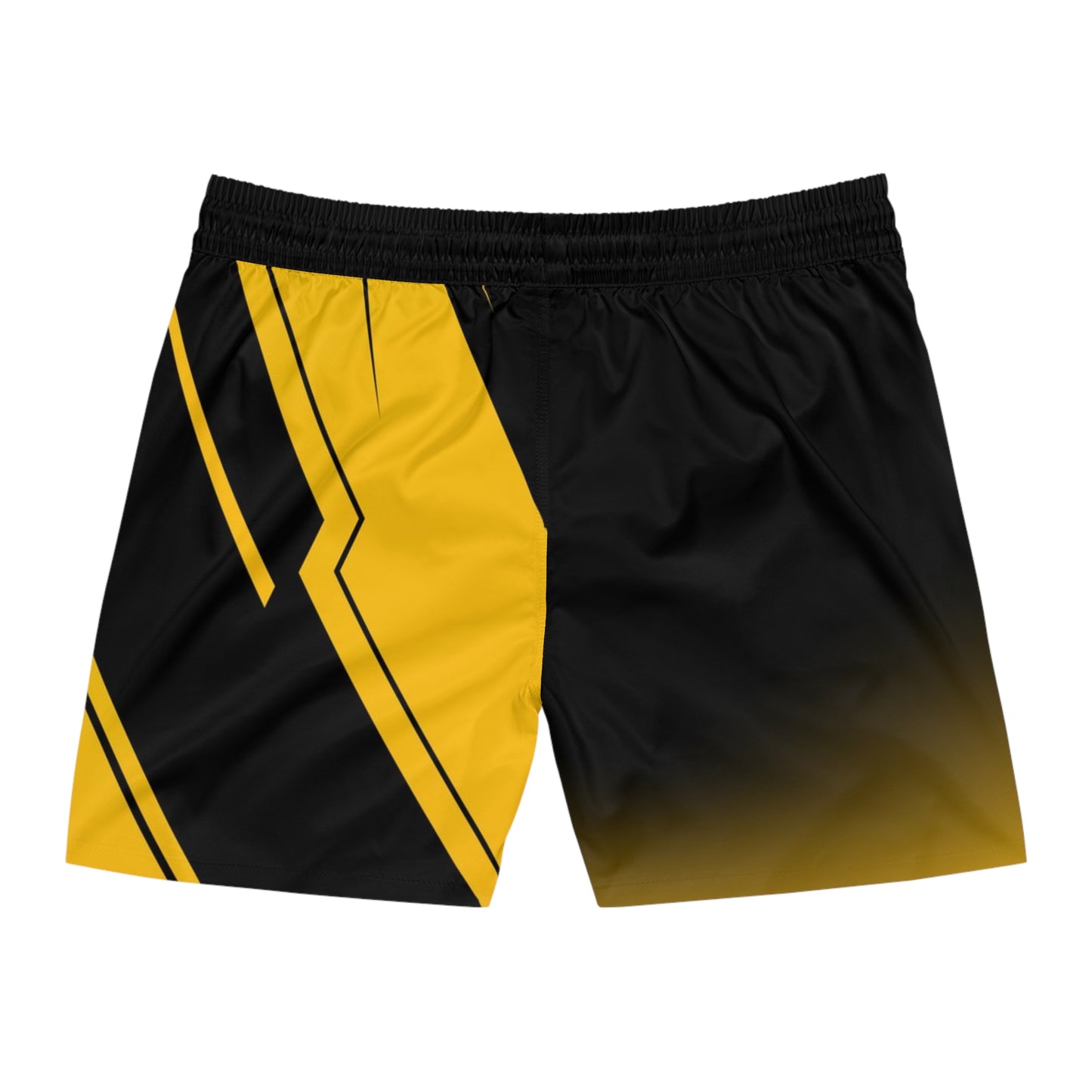 Men's Yellow & Black Geometric Swim Shorts — Bold Chevron Mid-Length Trunks