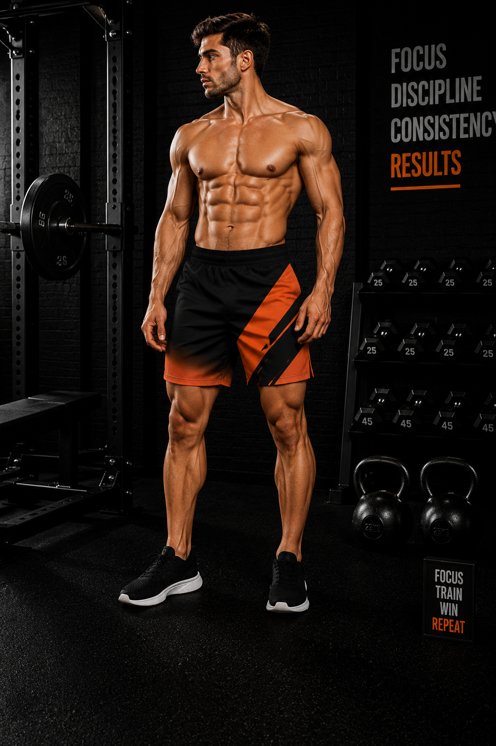 Men's Orange Black Athletic Lightweight Sports & Lounge Wear Shorts — No Pockets