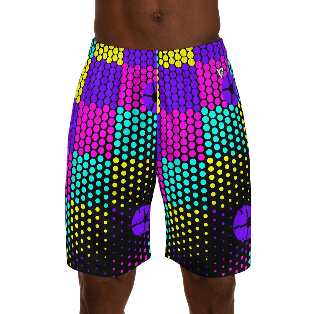 Soccer Midnight Neon Halftone Pulse Men's Athletic Shorts with Pockets