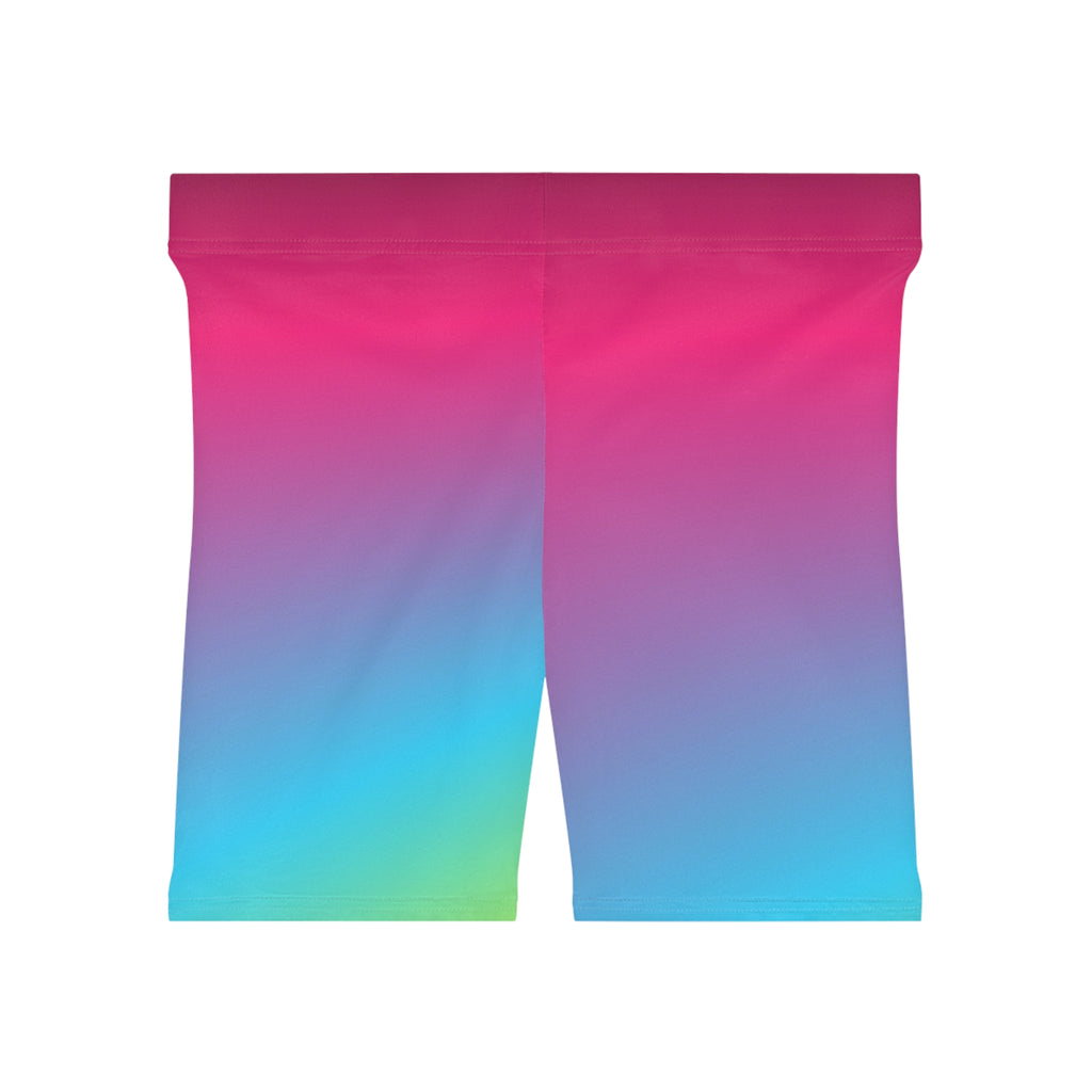 Neon Ombre Women's Biker Shorts — High-Waist Workout Shorts