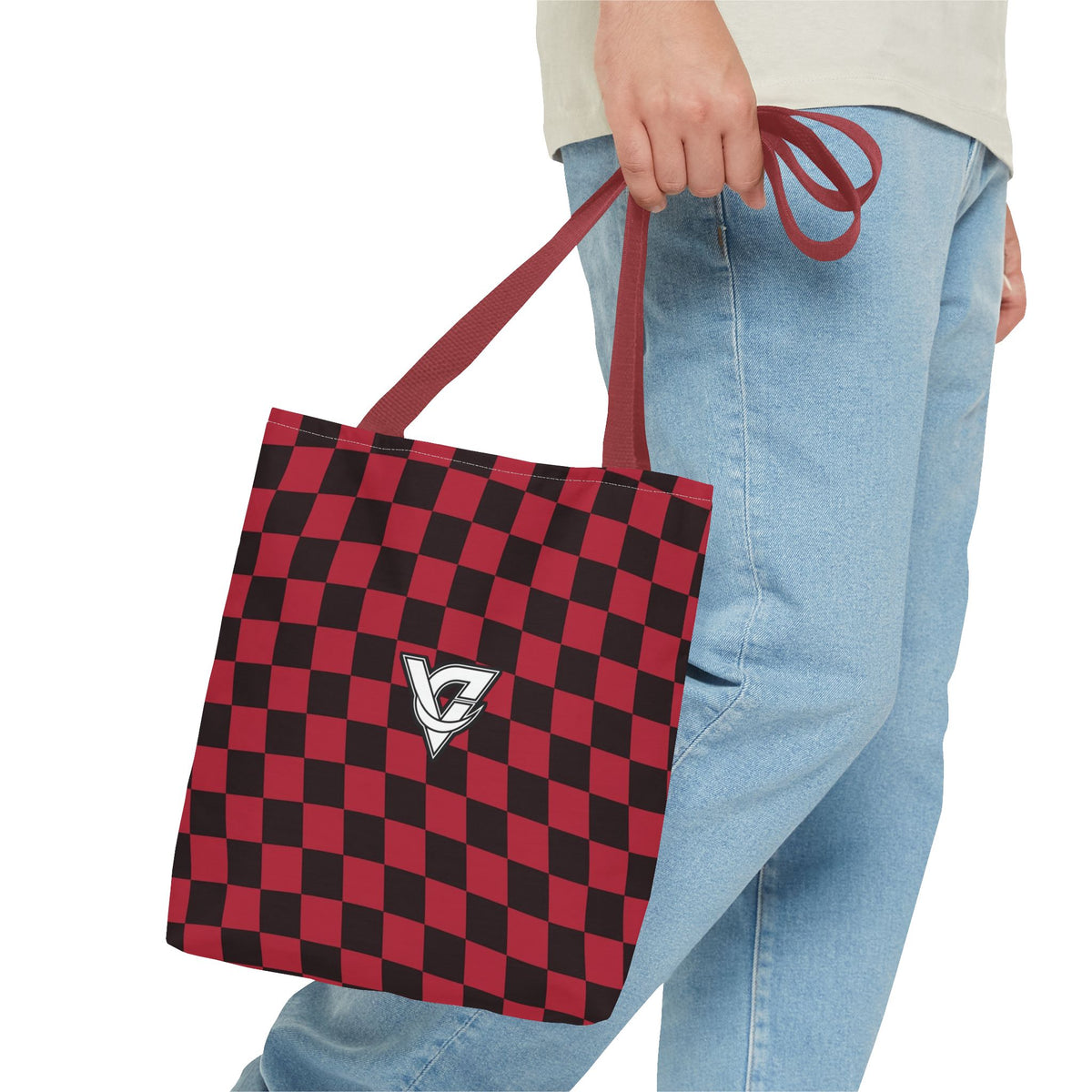 Spiced Wine Warp Check Tote Bag — All-Over Print Gym & Everyday Tote