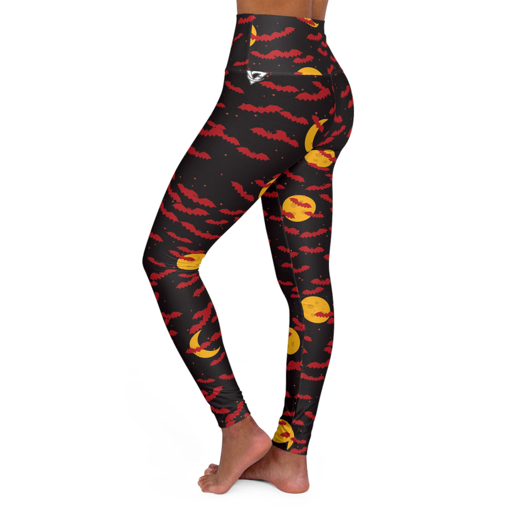 Halloween Blood Moon Bat Swarm High-Waisted Yoga Leggings