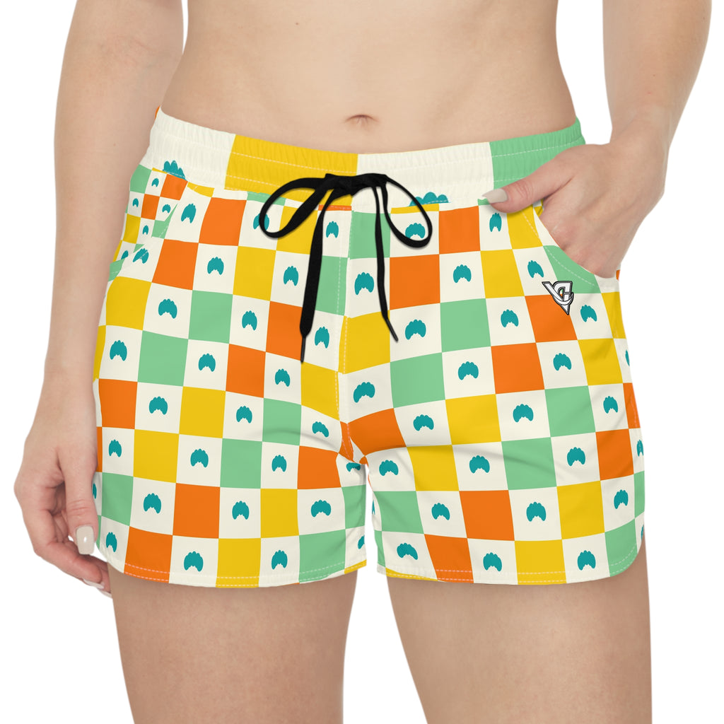 Yoga Citrus Pop Checker Drive Women's Athletic Shorts with Pockets