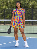Pickleball Sunrise Punch Tie-Dye Spin Women's Athletic Skater Skirt - front view