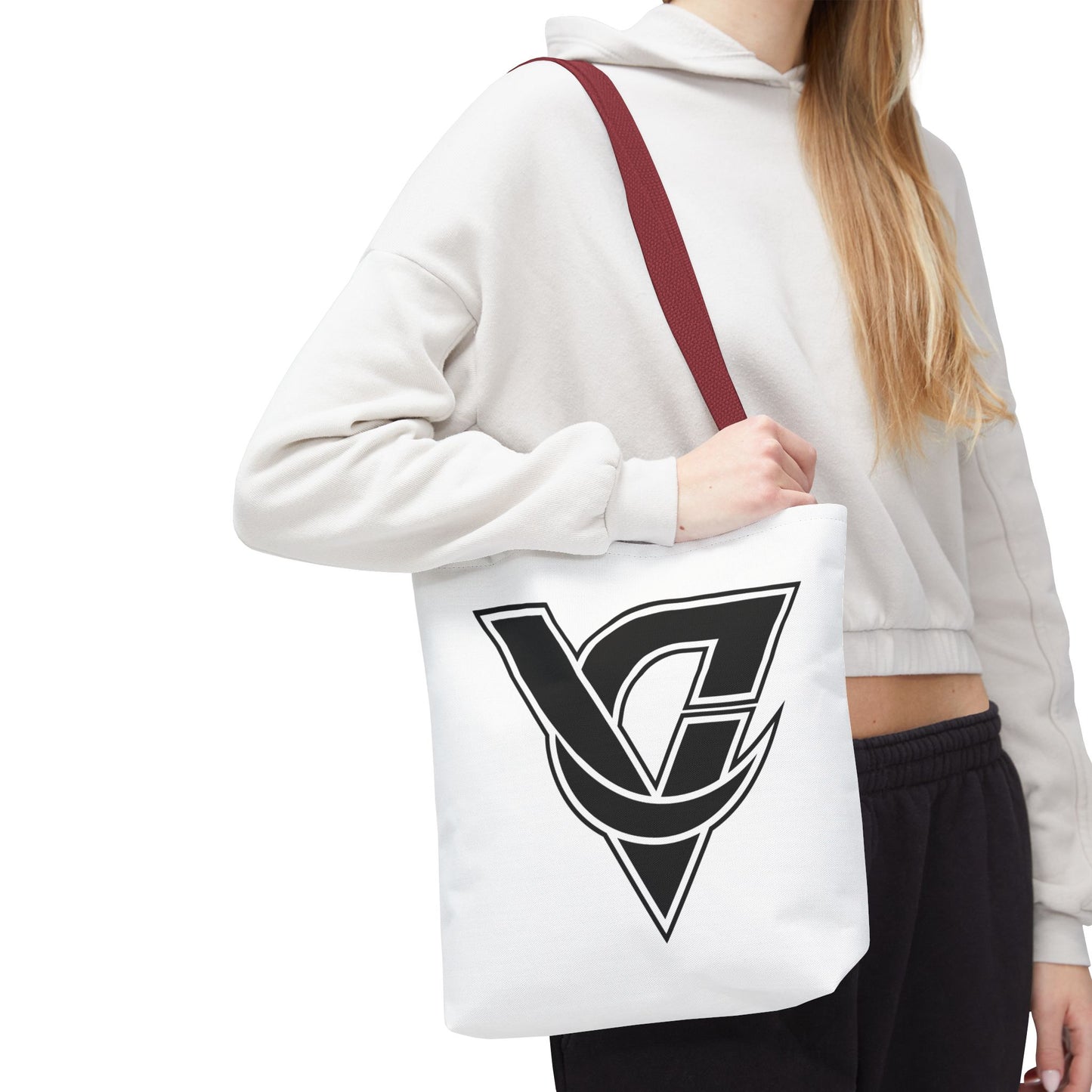 Monogram V Triangle Tote Bag – Bold Black Logo All-Over Print