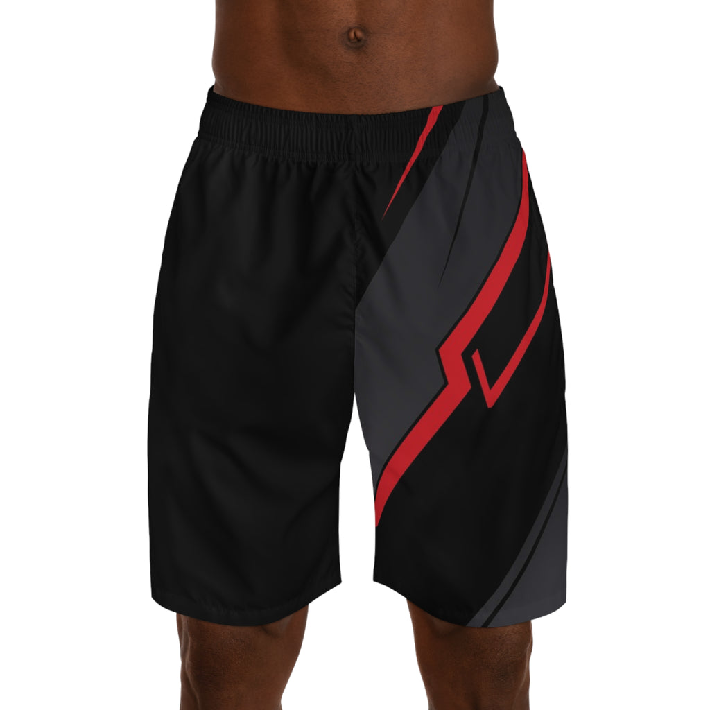 Men's Black & Red Performance Jogger Athletic Shorts with Pockets