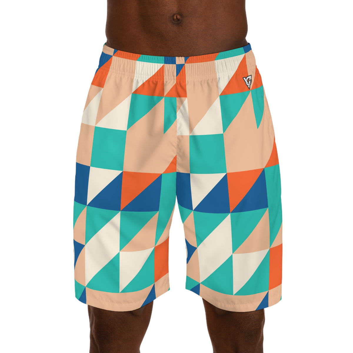 Pickleball Papaya Splash Prism Block Men's Athletic Shorts with Pockets