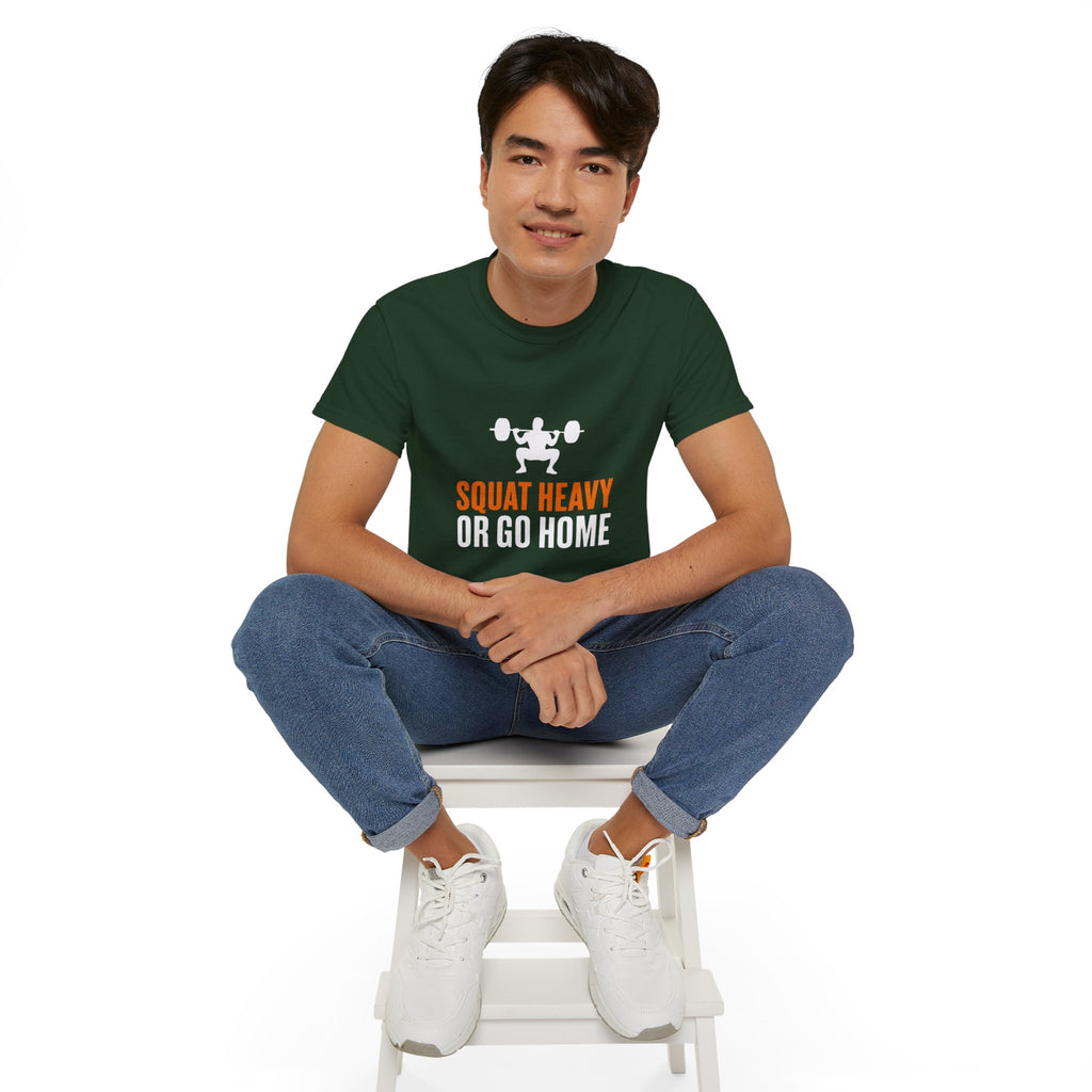 Squat Heavy Tee — Bold Orange Gym Shirt for Weightlifters & CrossFit