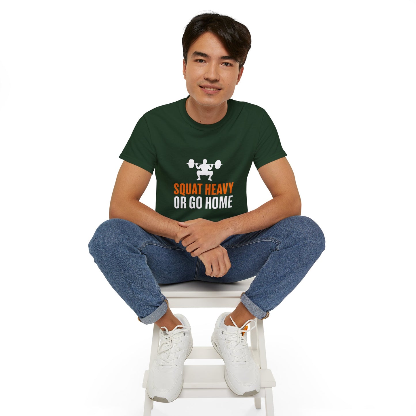 Squat Heavy Tee — Bold Orange Gym Shirt for Weightlifters & CrossFit