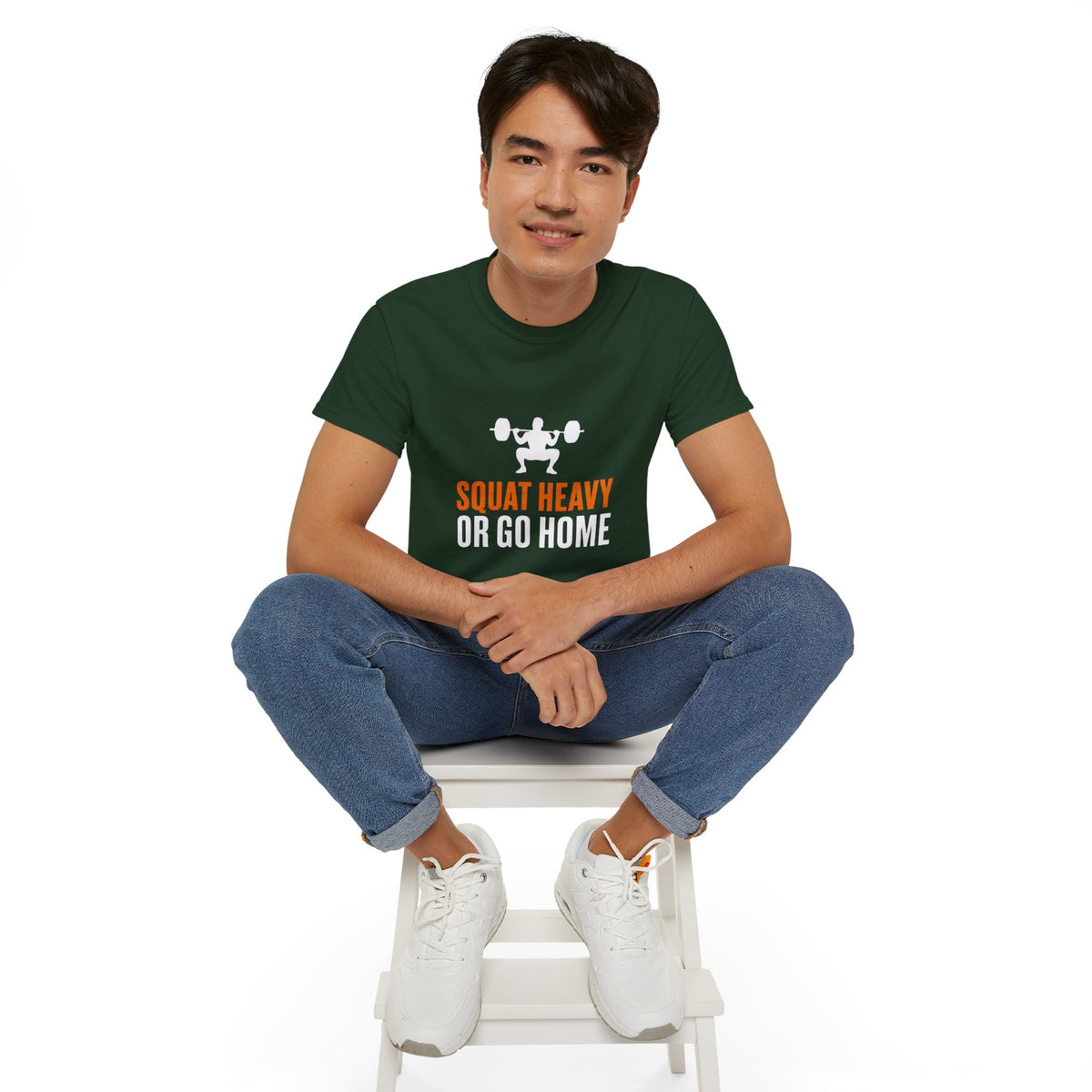 Squat Heavy Tee — Bold Orange Gym Shirt for Weightlifters & CrossFit