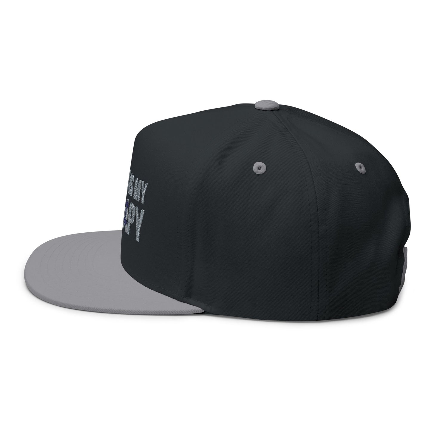 Flat Bill Cap — "The Gym Is My Therapy" Embroidered Fitness Hat