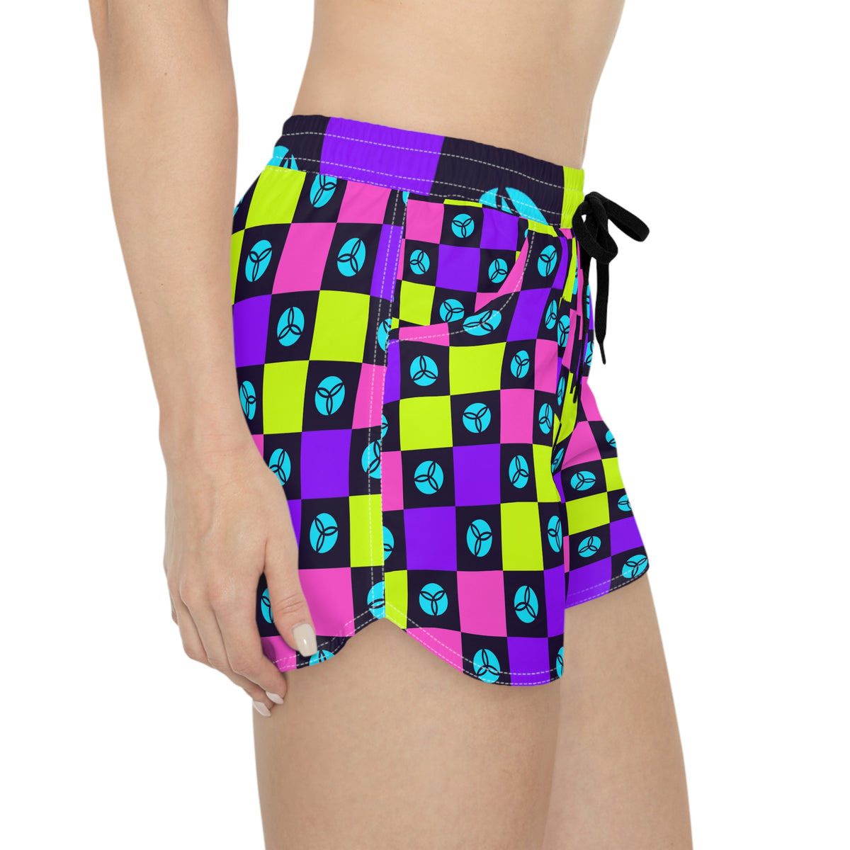Volleyball Violet Volt Checker Drive Women's Athletic Shorts with Pockets