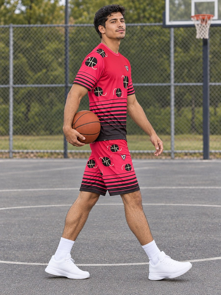 Basketball Ruby Rush Horizon Fade Men's Athletic Shorts with Pockets - side view