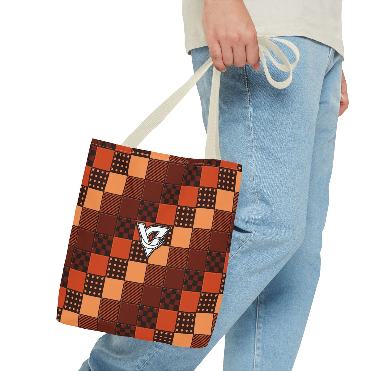 Rust Patchwork Tote Bag — All-Over Print Gym & Everyday Tote
