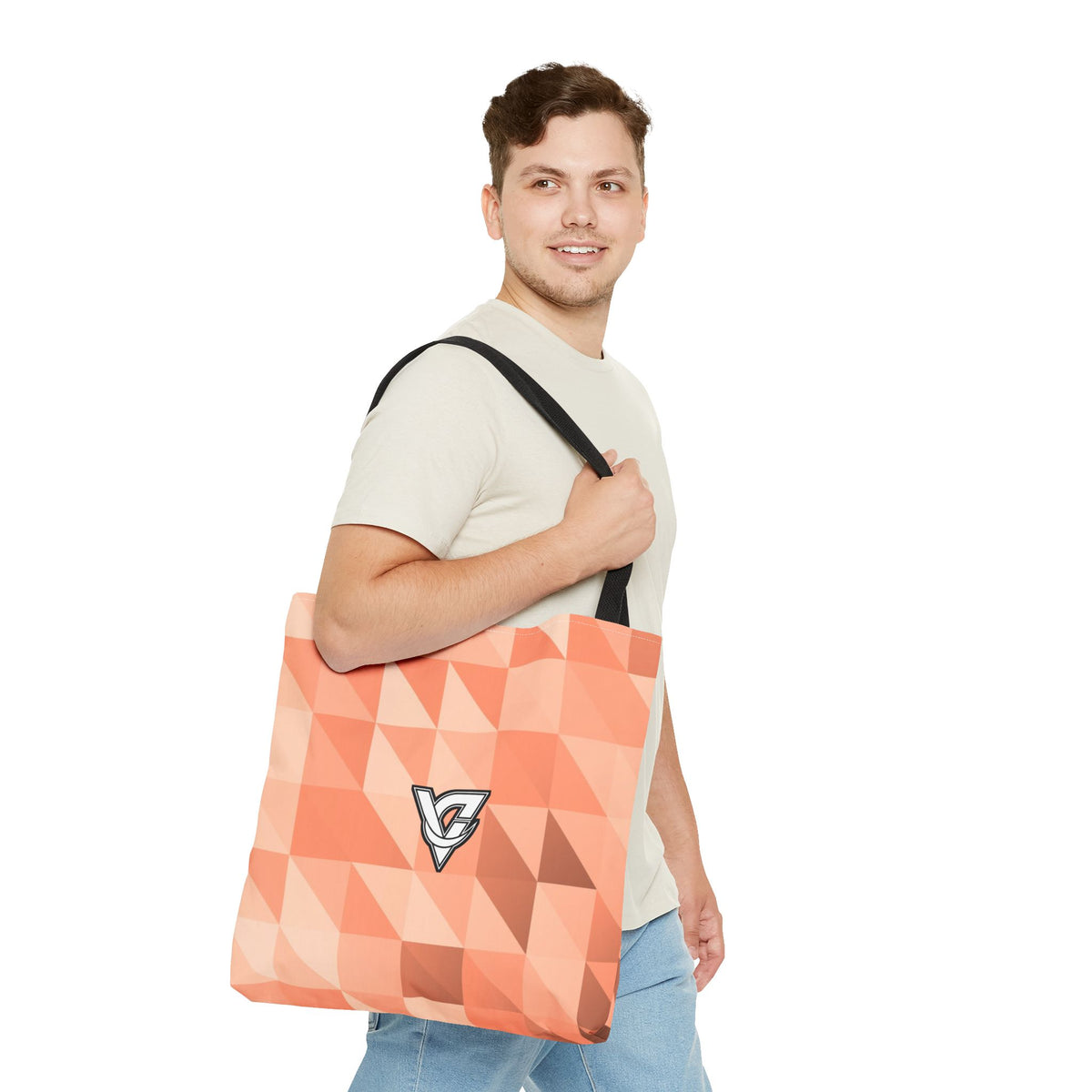 Peach Low-Poly Tote Bag — All-Over Print Gym & Everyday Tote