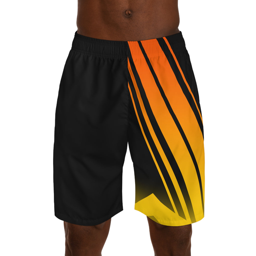 Men's Black Flame Orange & Yellow Running Jogger Shorts with Pockets — Athletic Performance