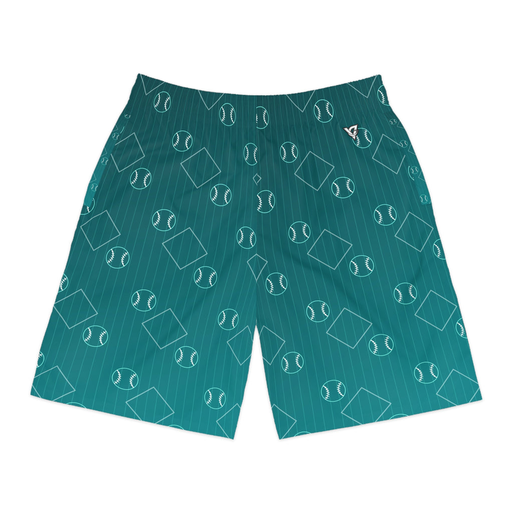 Baseball & Softball Teal Wave Diamond Stitch Men's Athletic Shorts with Pockets