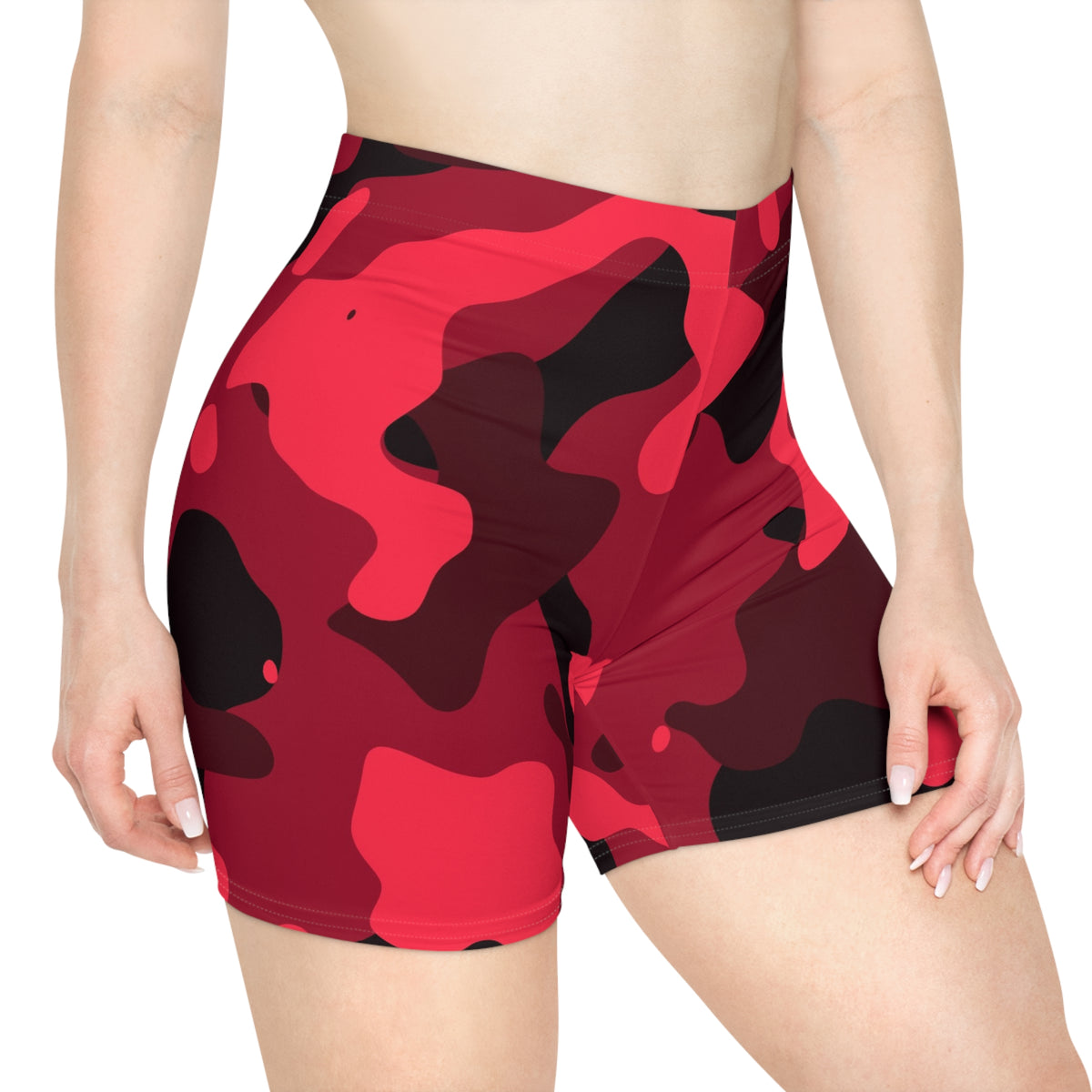 Cherry Camo Women's Biker Shorts — High-Waist Workout Shorts