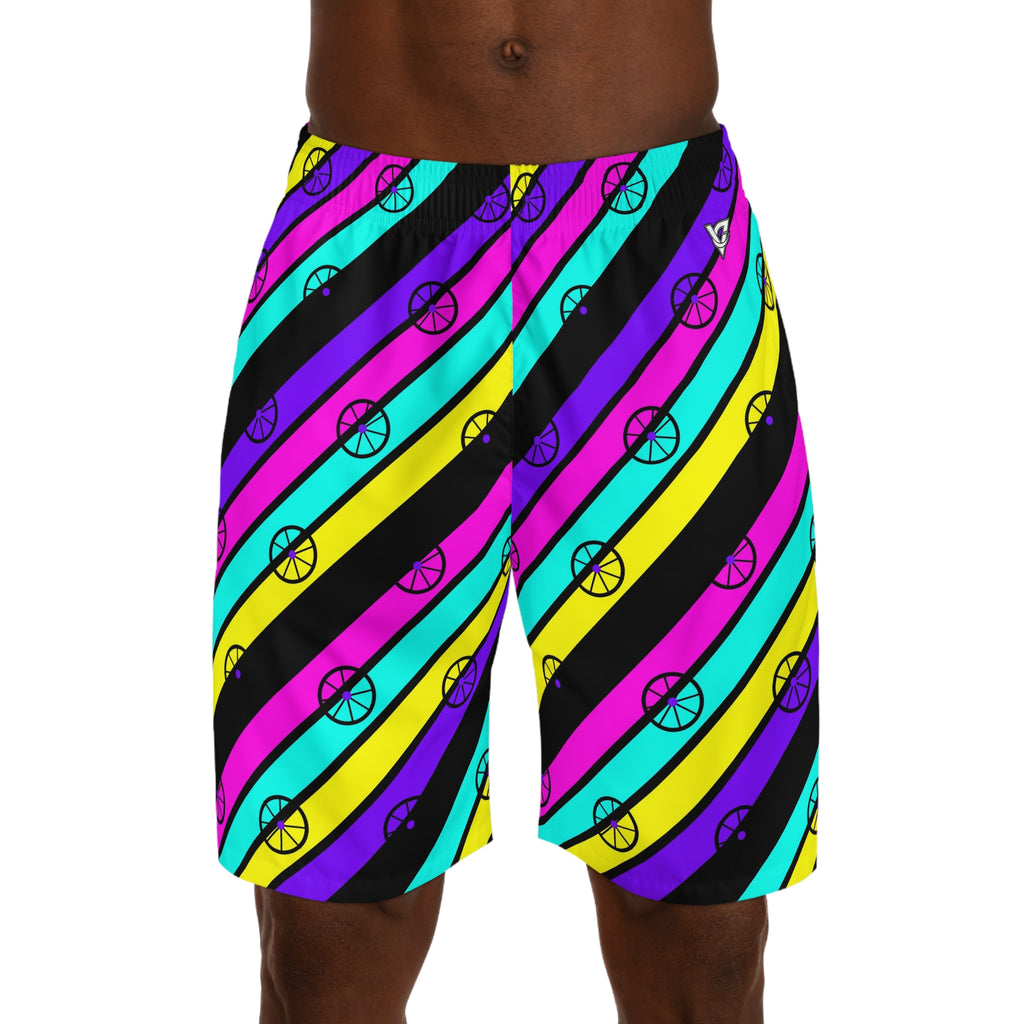 Cycling Midnight Neon Stripe Surge Men's Athletic Shorts with Pockets