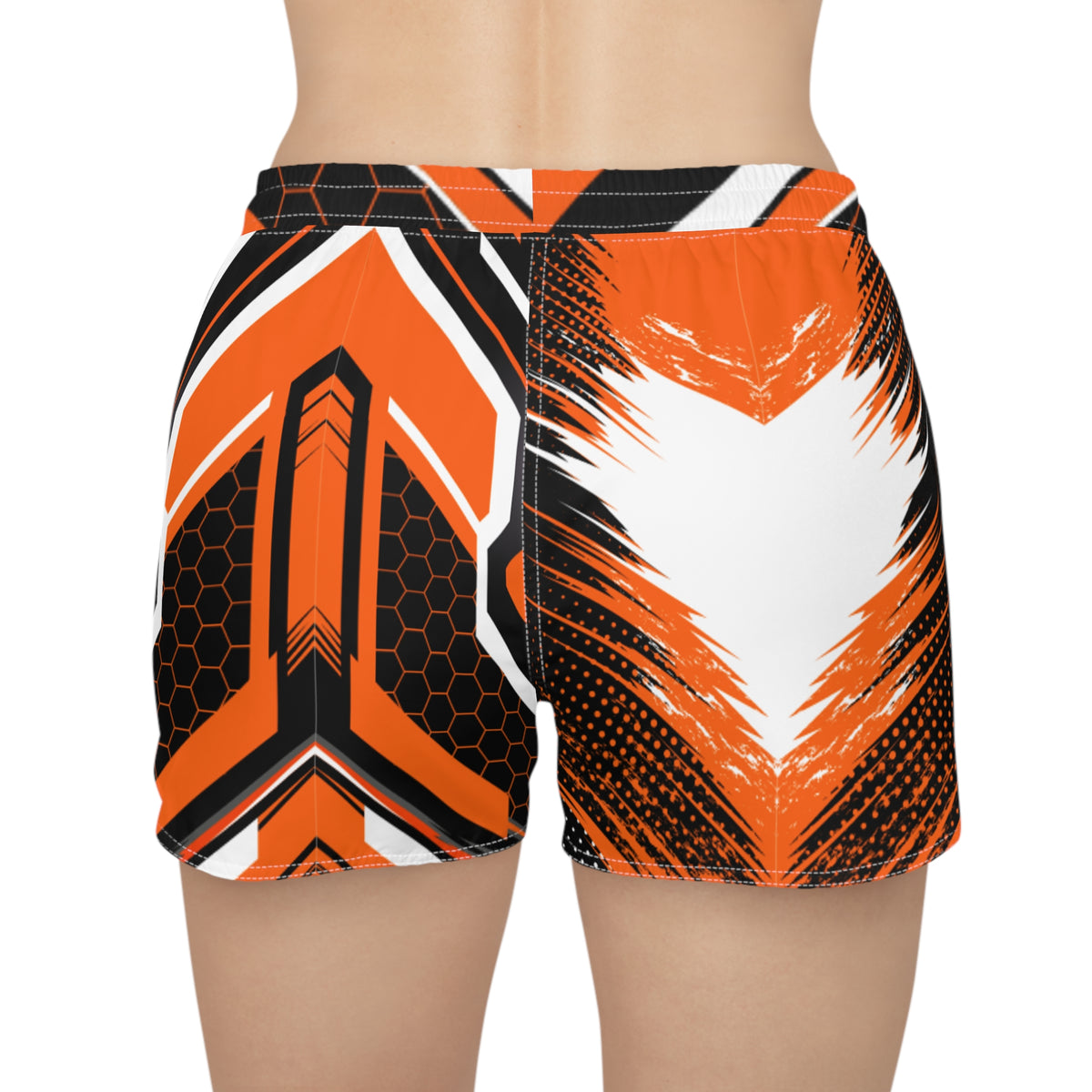 Women's Multipurpose Athletic Shorts with Pockets | Bold Orange Geometric