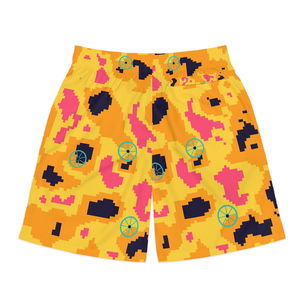Cycling Electric Mango Pixel Camo Men's Athletic Shorts with Pockets
