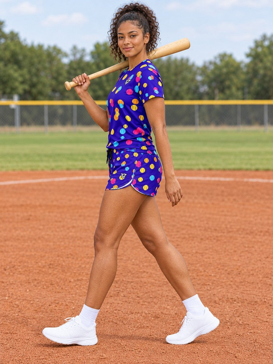 Baseball & Softball Sunrise Punch Icon Storm Women's Athletic Shorts with Pockets - side view