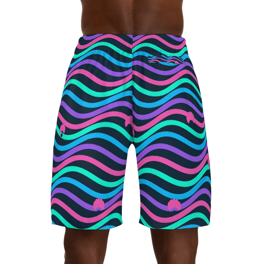 Yoga Neon Lagoon Wave Rider Men's Athletic Shorts with Pockets
