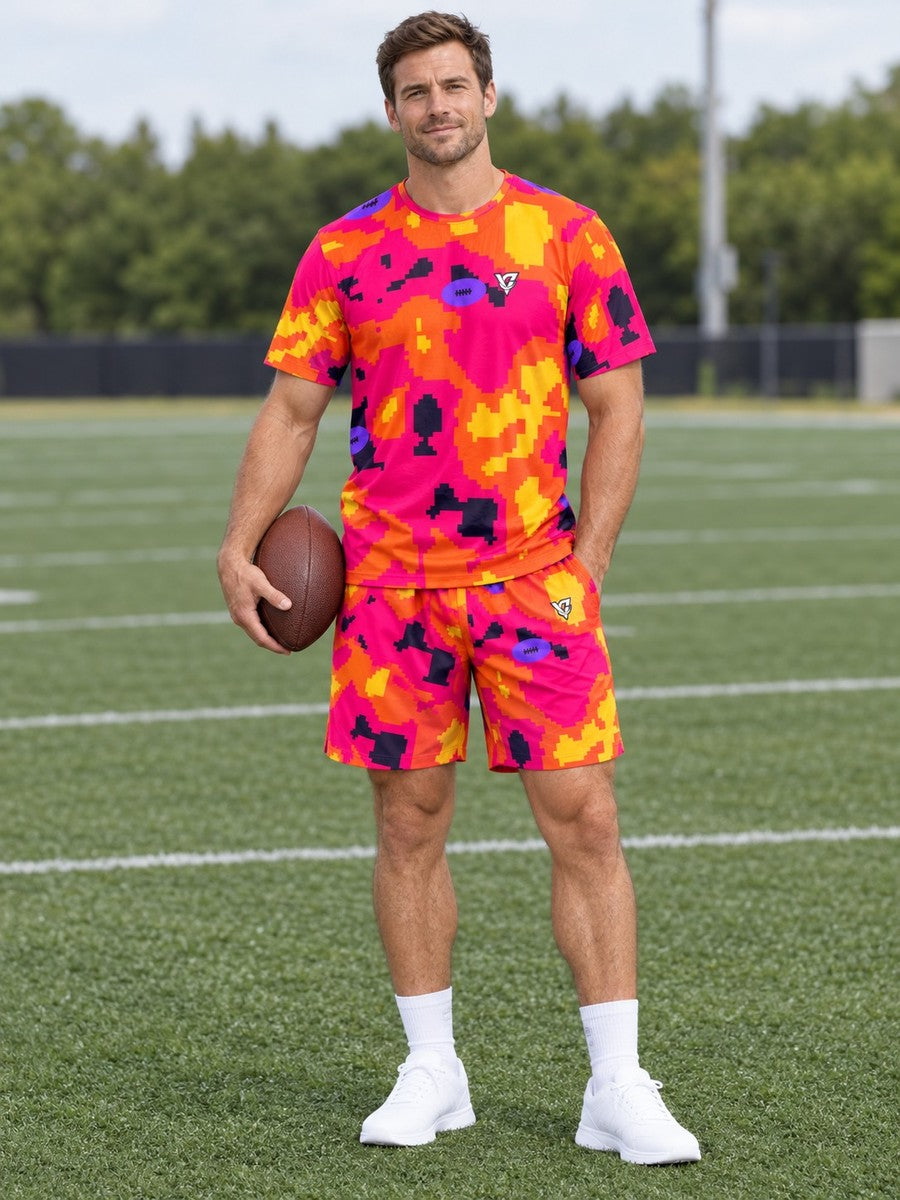 Football Berry Blast Pixel Camo Men's Athletic Shorts with Pockets - front view