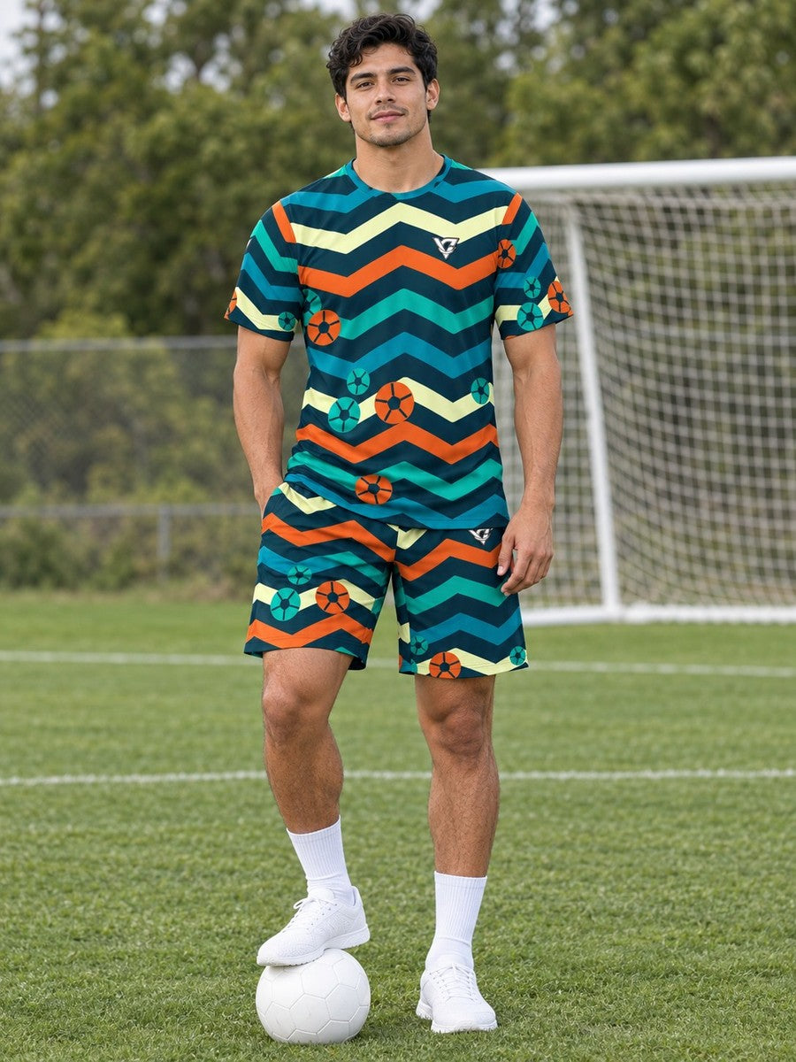 Soccer Peacock Chevron Rush Men's Athletic Shorts with Pockets - front view