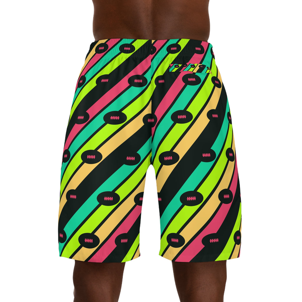 Football Emerald Zest Stripe Surge Men's Athletic Shorts with Pockets