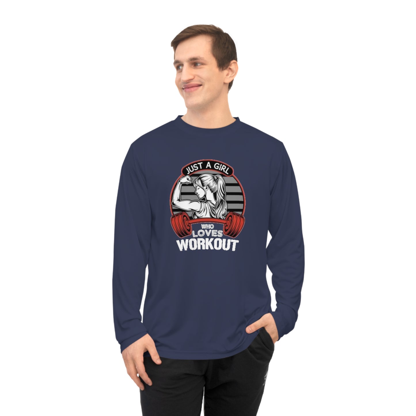 Workout Long Sleeve Shirt — "Just a Girl Who Loves Workout" Fitness Top