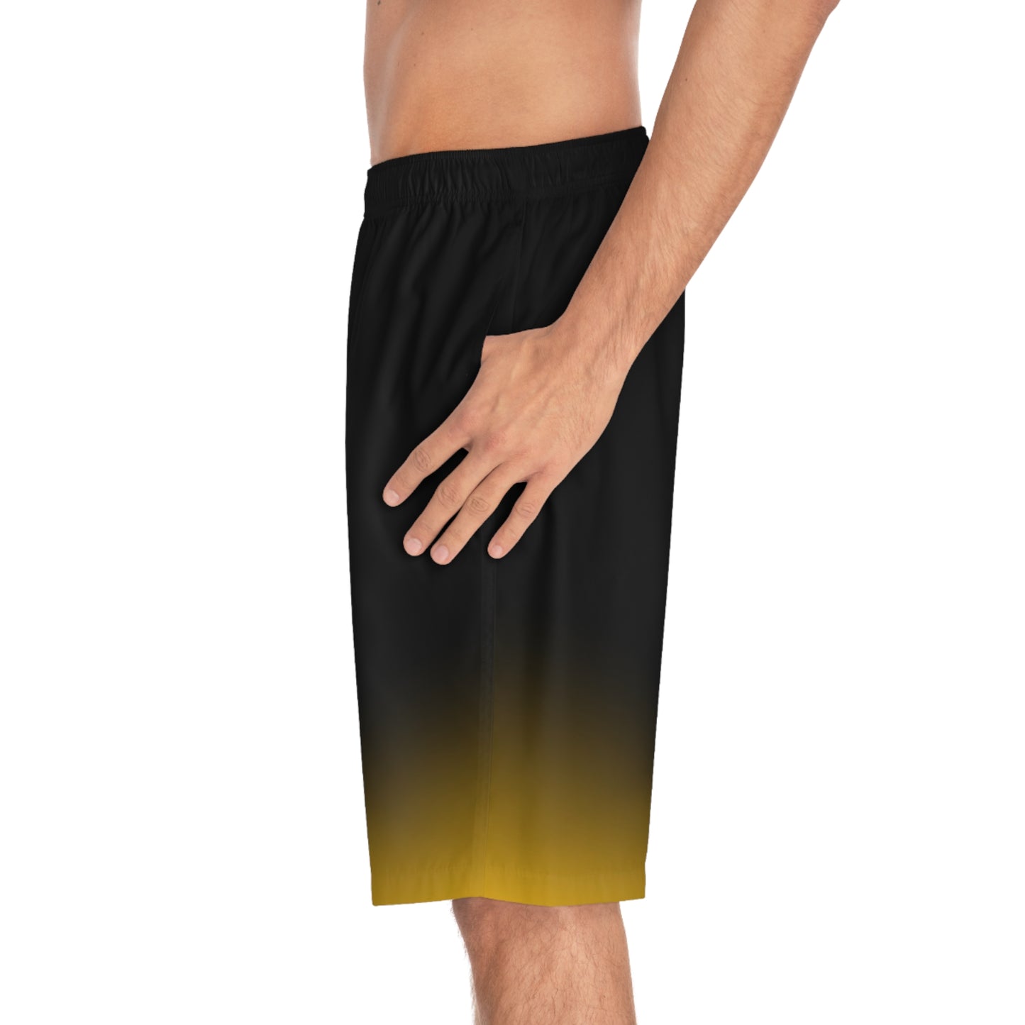 Yellow & Black Geometric Board Shorts — Men's Athletic Swim Trunks