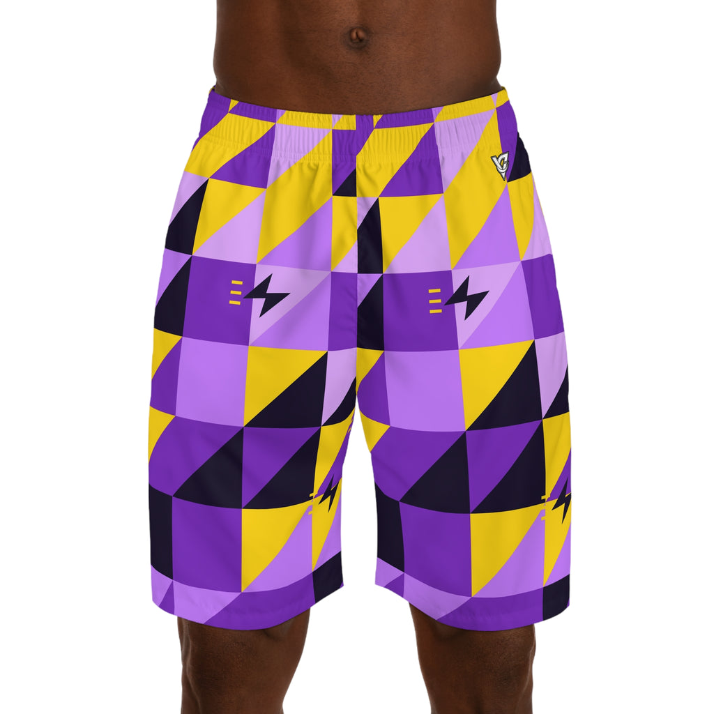 Running Ultra Grape Prism Block Men's Athletic Shorts with Pockets