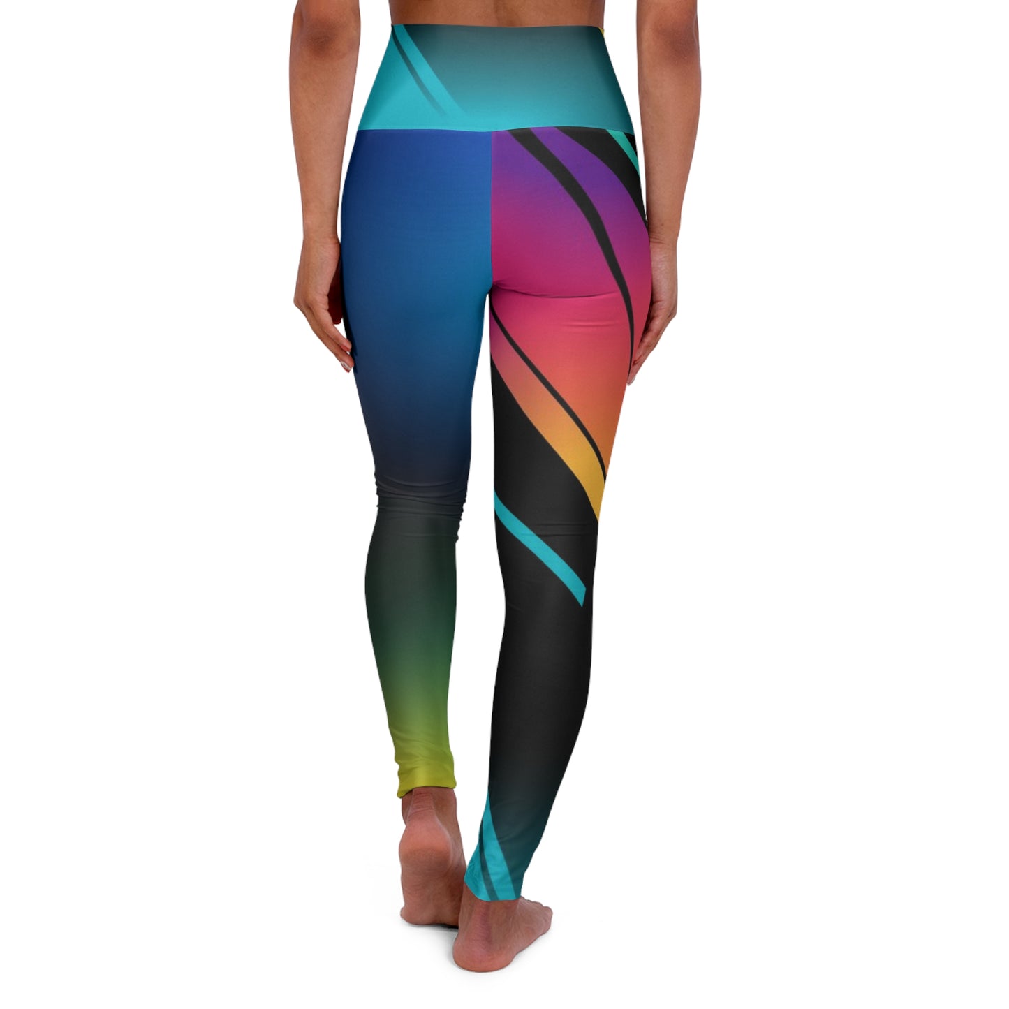 High-Waisted Yoga Leggings — Abstract Colorwave AOP