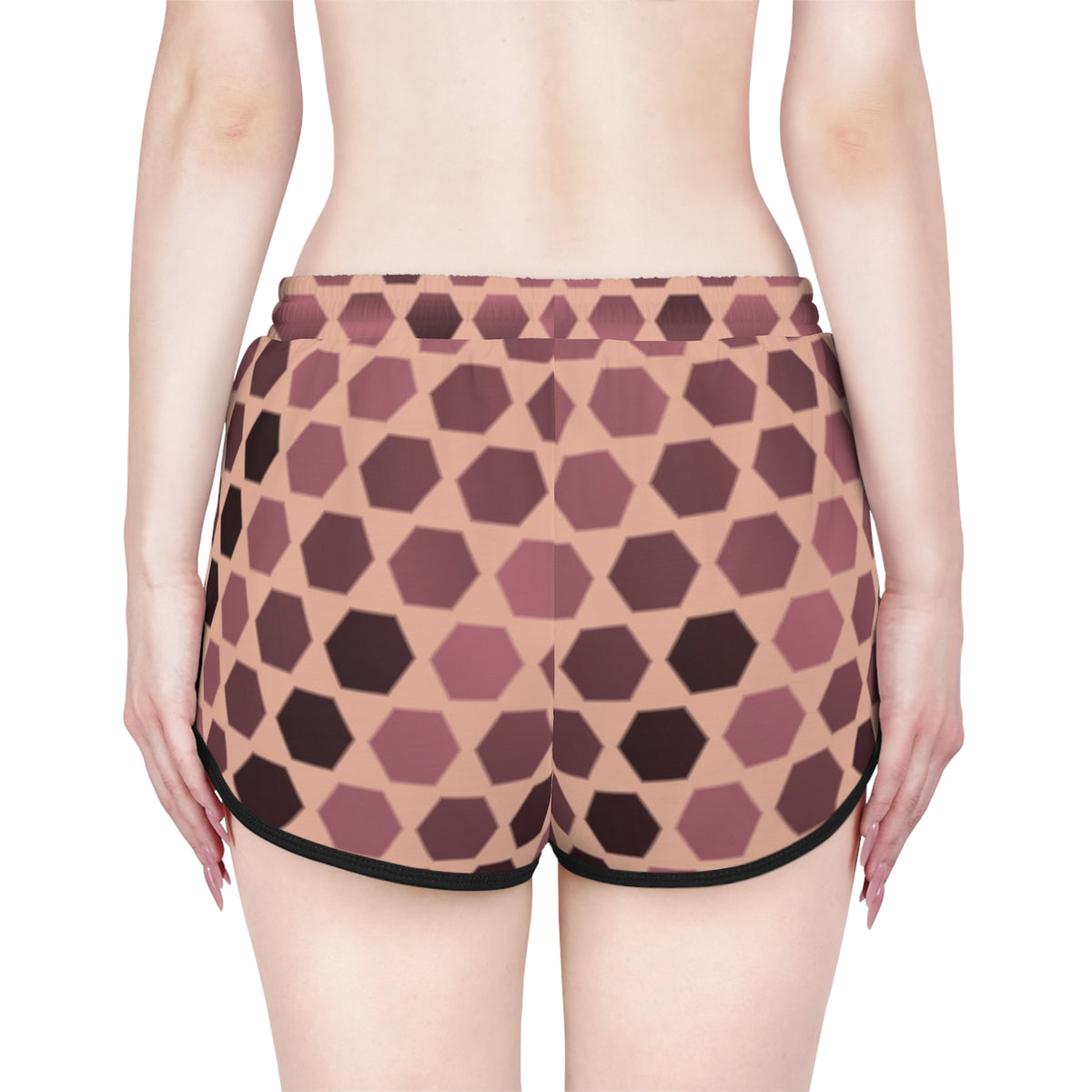 Women's Rose Gold Hex Grid Relaxed Shorts — All-Over Print Running & Workout Shorts