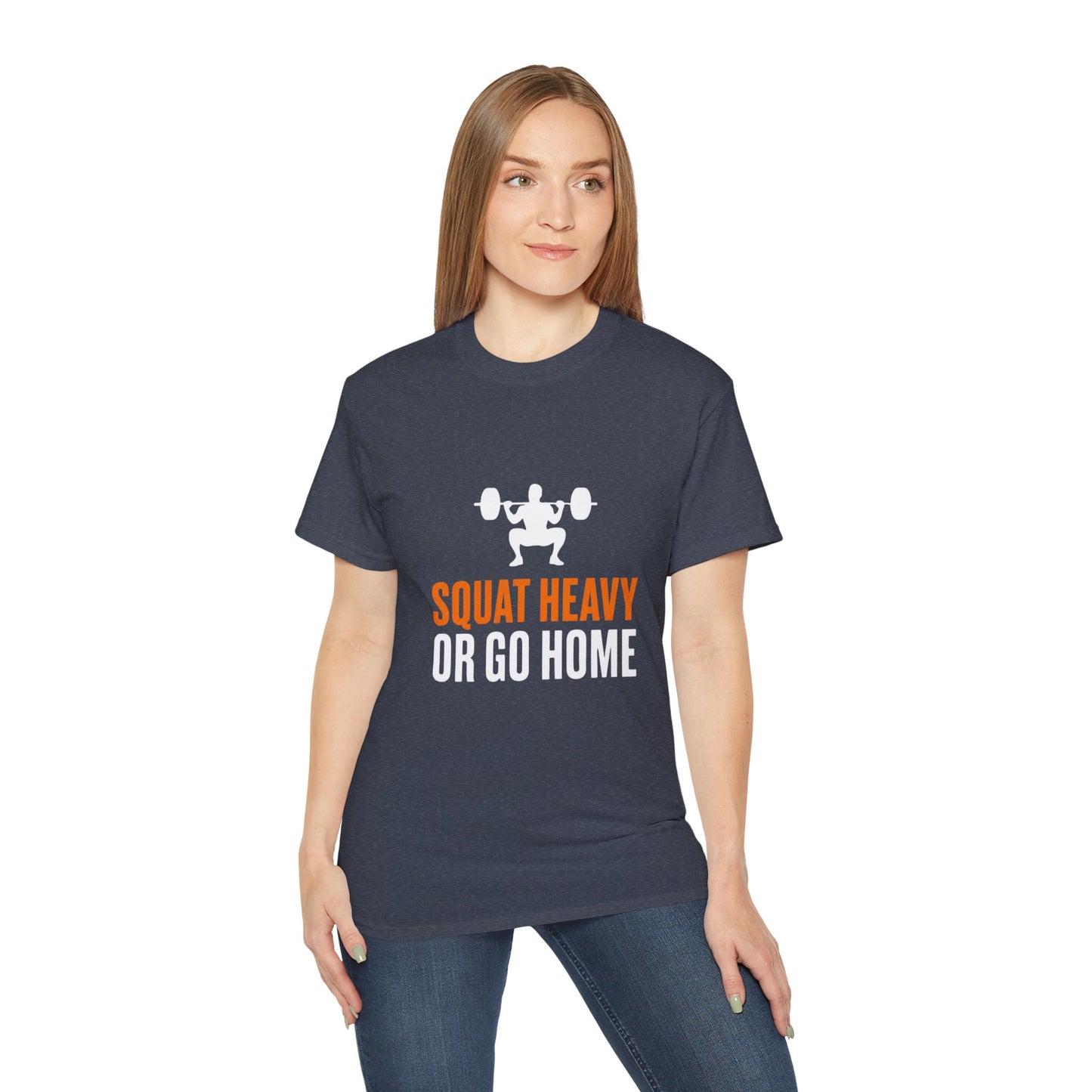 Squat Heavy Tee — Bold Orange Gym Shirt for Weightlifters & CrossFit