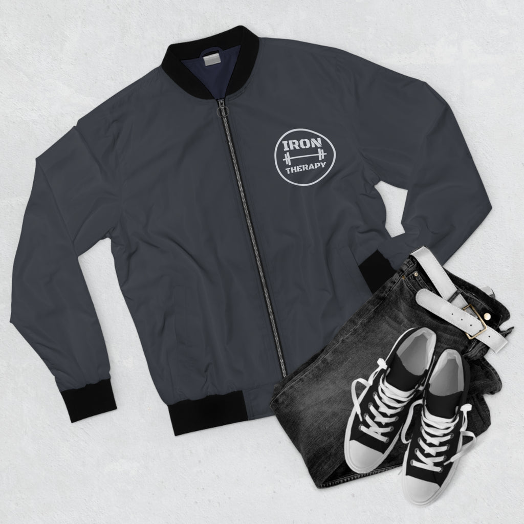 Men's Iron Therapy Bomber Jacket – Gunmetal Motivational Gym Jacket