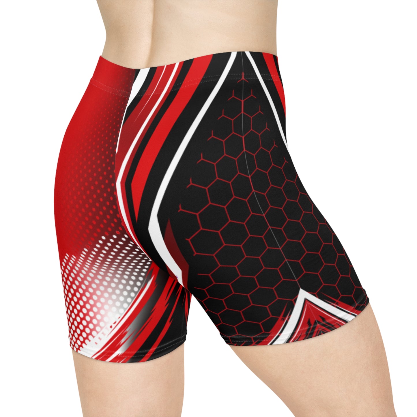 Women Crimson Streak Biker Shorts - Red & Black Brushstroke Activewear