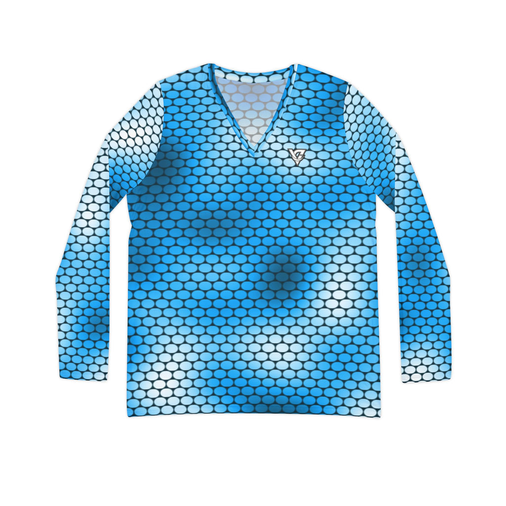 Aqua Serpent Scale Women's Long Sleeve V-Neck Athletic Top