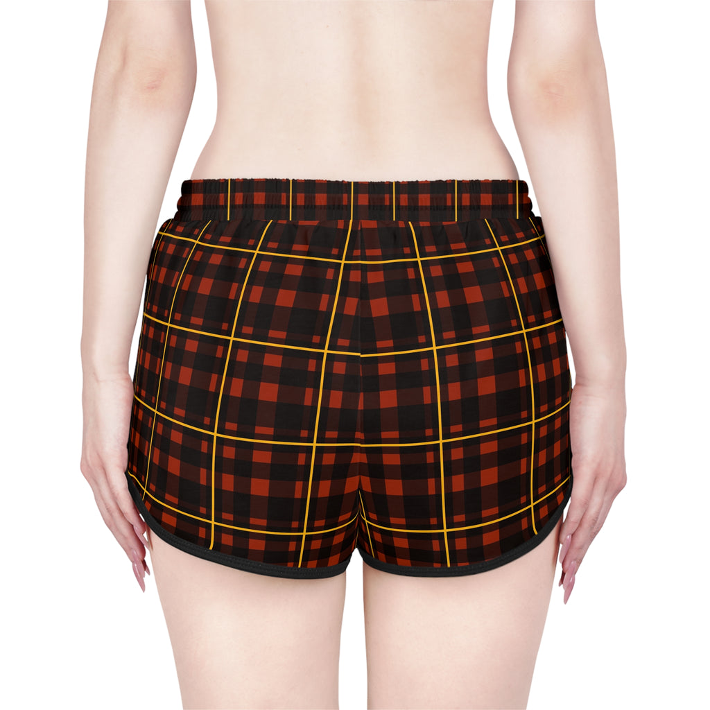 Women's Lava Plaid Relaxed Shorts — All-Over Print Running & Workout Shorts