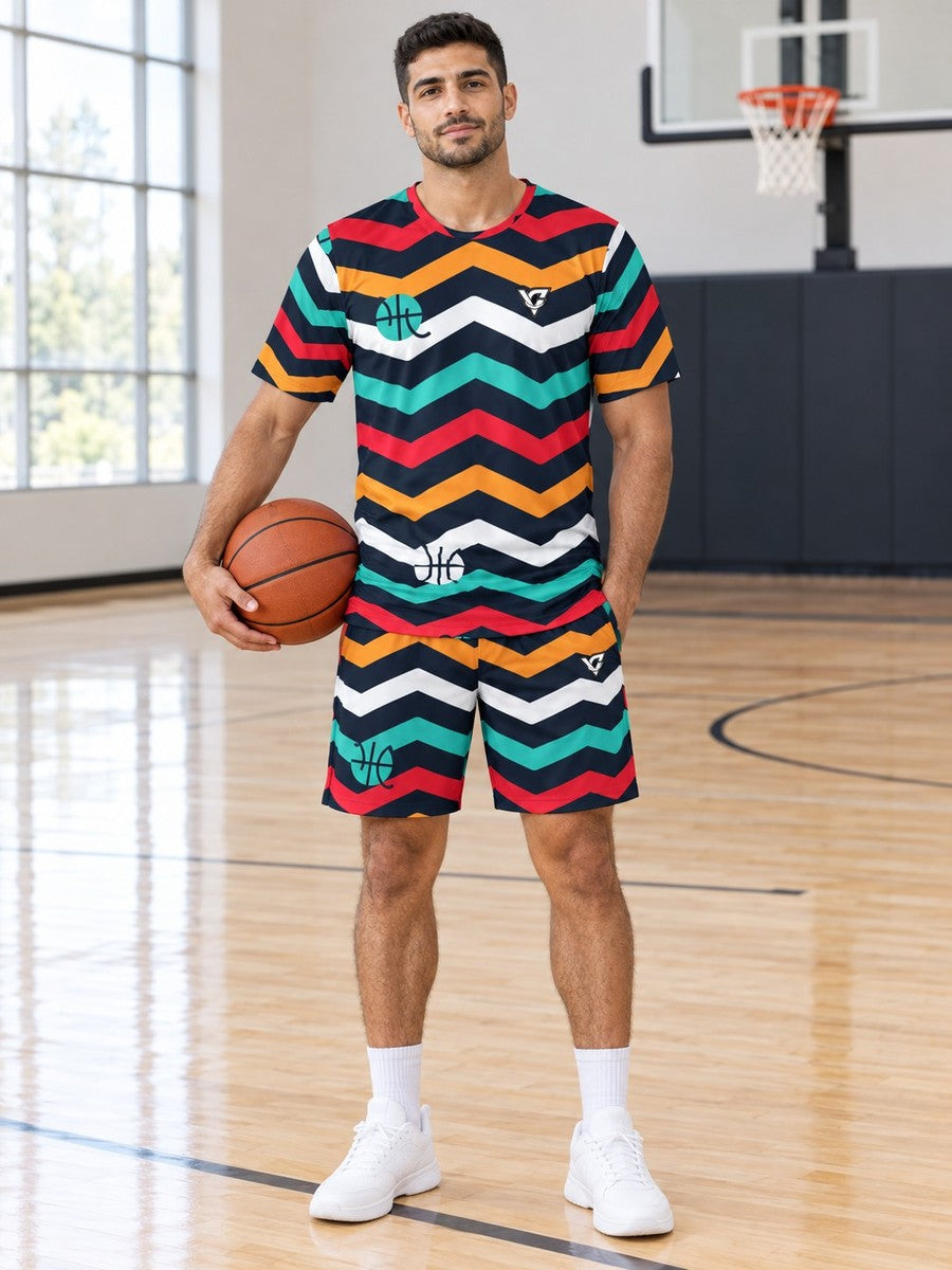 Basketball Aqua Volt Chevron Rush Men's Athletic Shorts with Pockets - front view