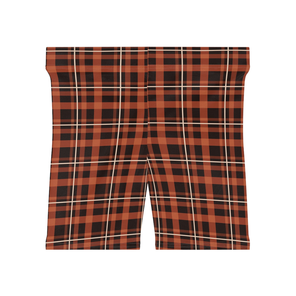 Terracotta Flannel Women's Biker Shorts — High-Waist Workout Shorts