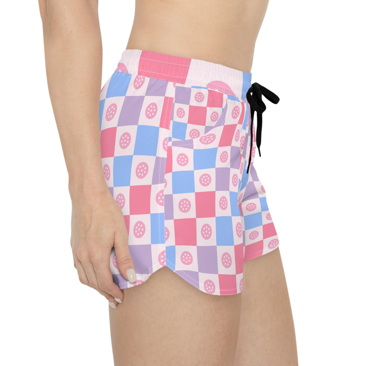 Pickleball Cotton Candy Checker Drive Women's Athletic Shorts with Pockets