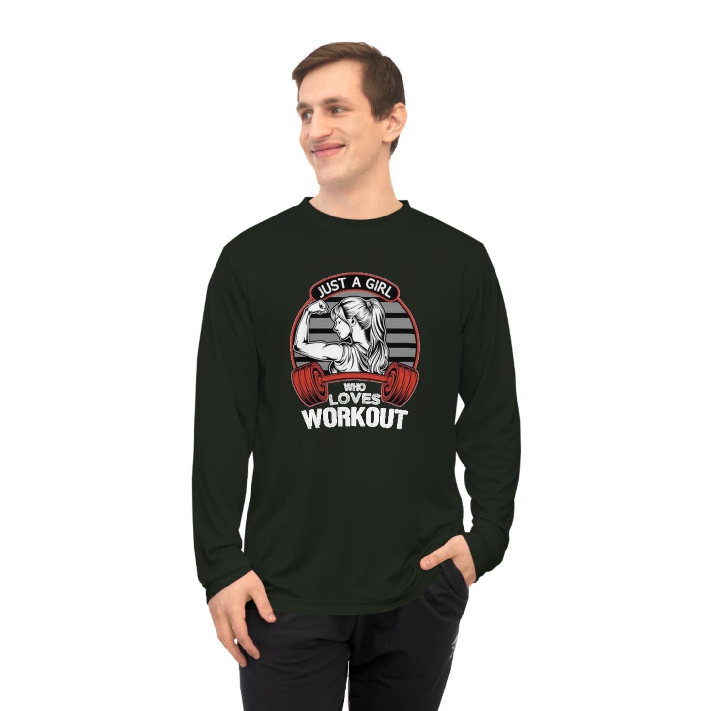 Workout Long Sleeve Shirt — "Just a Girl Who Loves Workout" Fitness Top