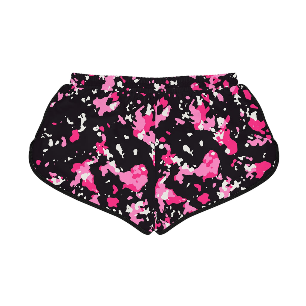 Women's Hot Pink Splatter Relaxed Shorts — All-Over Print Running & Workout Shorts