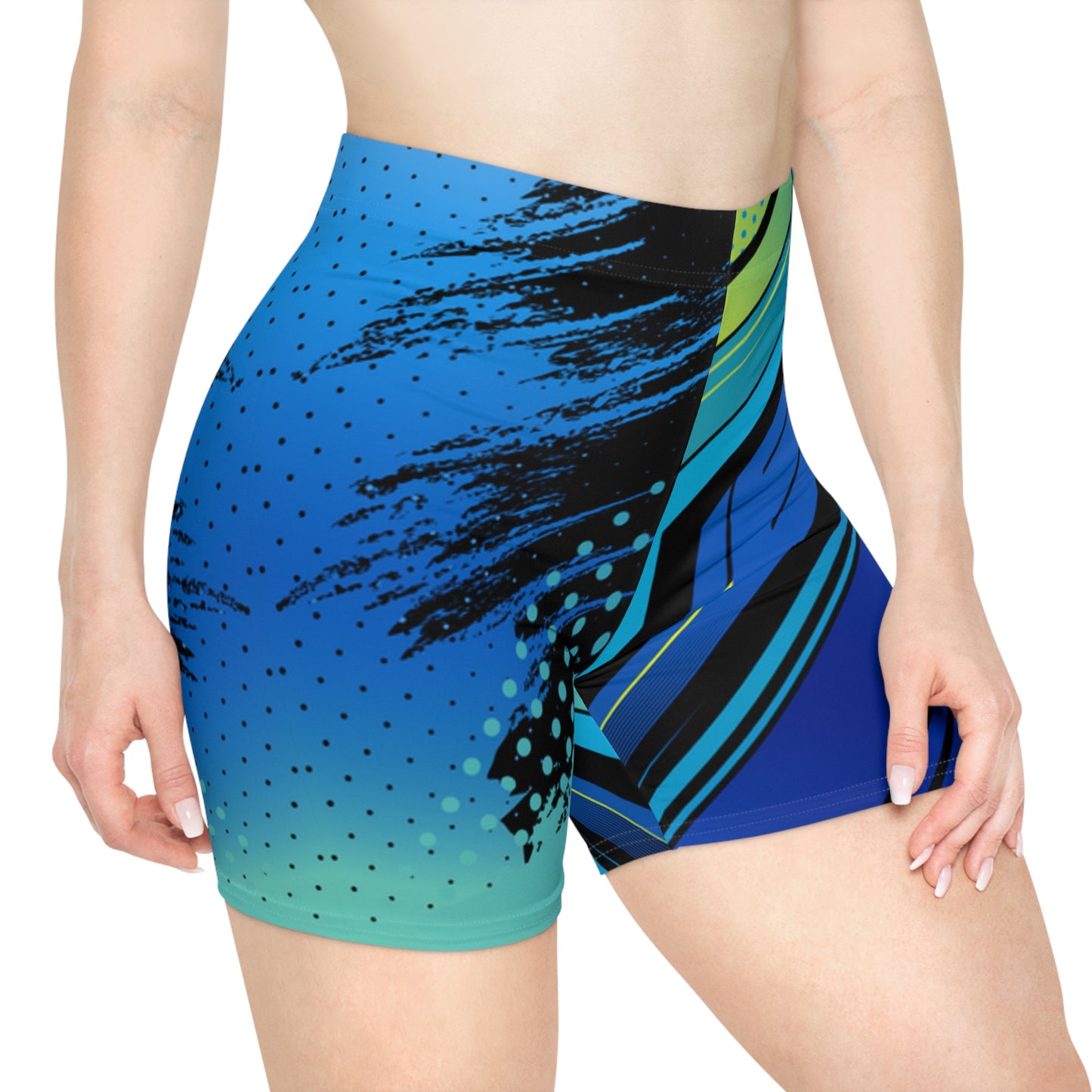Aqua Circuit Biker Shorts | Blue-Green Tech Chevron Activewear