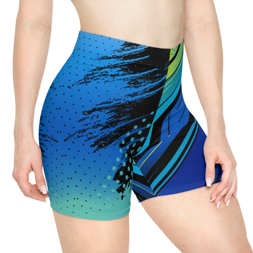 Aqua Circuit Biker Shorts | Blue-Green Tech Chevron Activewear