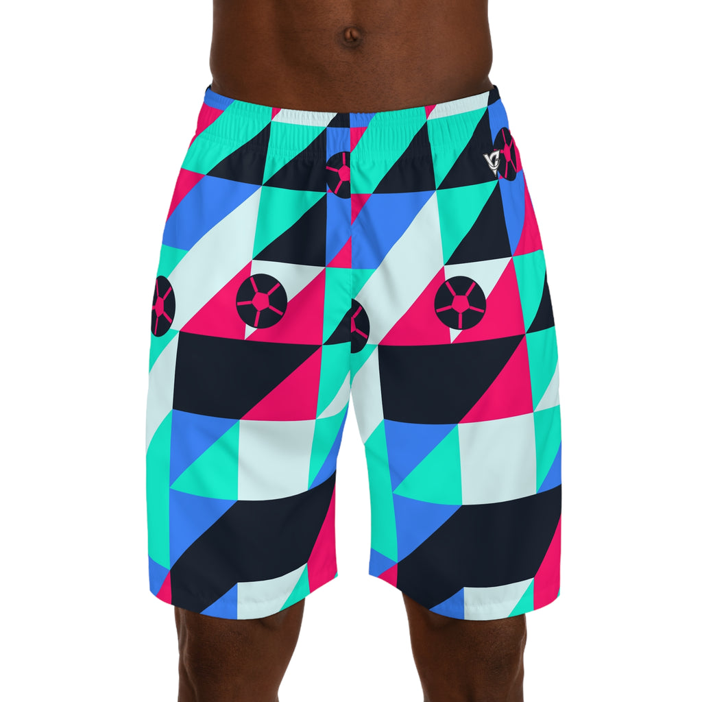 Soccer Arctic Neon Prism Block Men's Athletic Shorts with Pockets