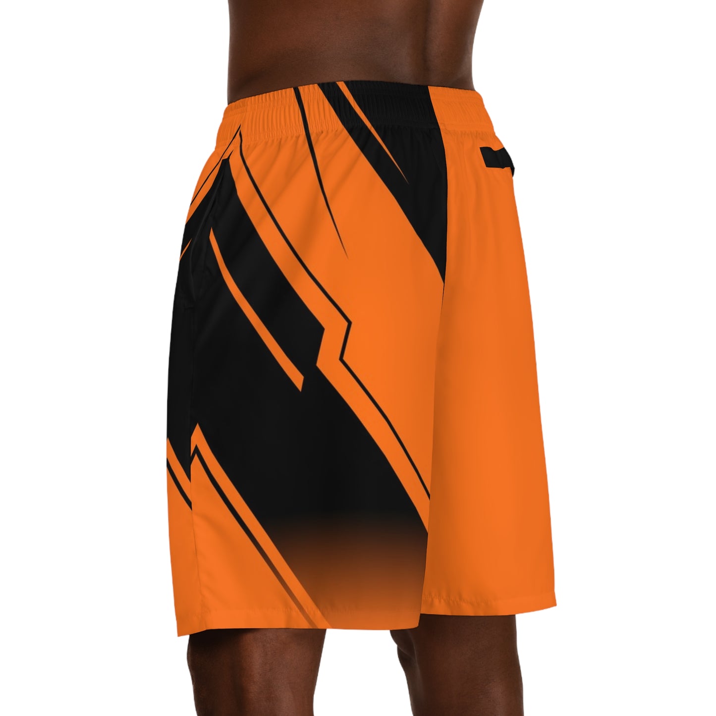 Men's Orange Black Athletic Jogger Shorts — Lightweight Sports & Lounge Wear