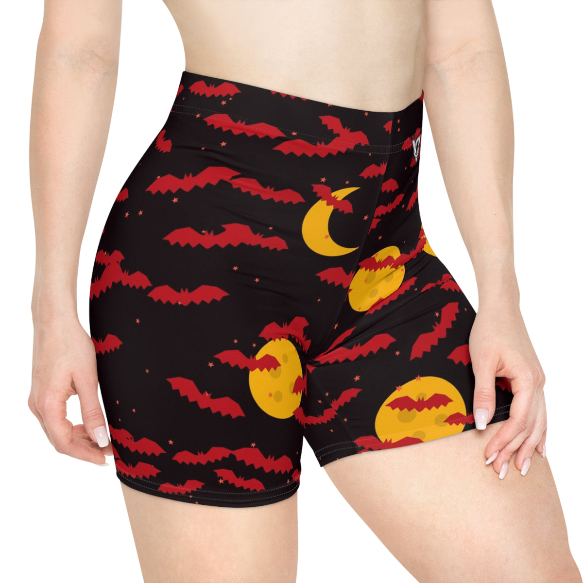 Halloween Blood Moon Bat Swarm Women's Biker Shorts — High-Waist Workout Shorts